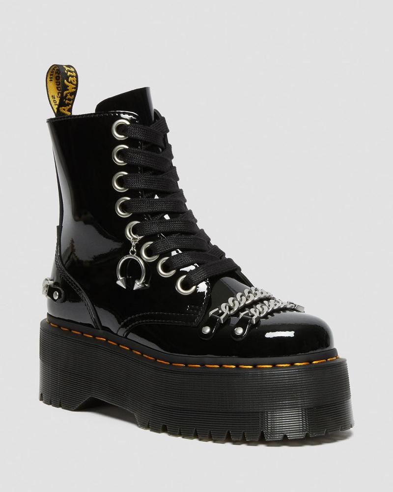 Black Women\'s Dr Martens Jadon Max Chain Patent Leather Platform Boots | CA 240UZG